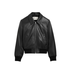 Blouson zippé à col AMI Paris cuir agneau lisse noir