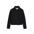 Veste à boutons cuir de chêvre suédée noir poche poitrine cœur embossé