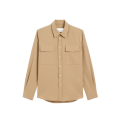 Chemise classique manche longue en sergé de laine beige poches poitrine
