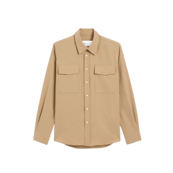 Chemise classique AMI Paris manche longue en sergé de laine beige poches poitrine