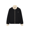 Sweat-shirt zippé en molleton de coton léger non gratté noir bordure col écru broderie cœur blanc
