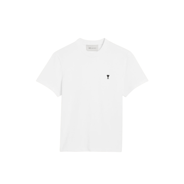 T-shirt col rond manche courte AMI Paris jersey de coton blanc broderie cœur noir