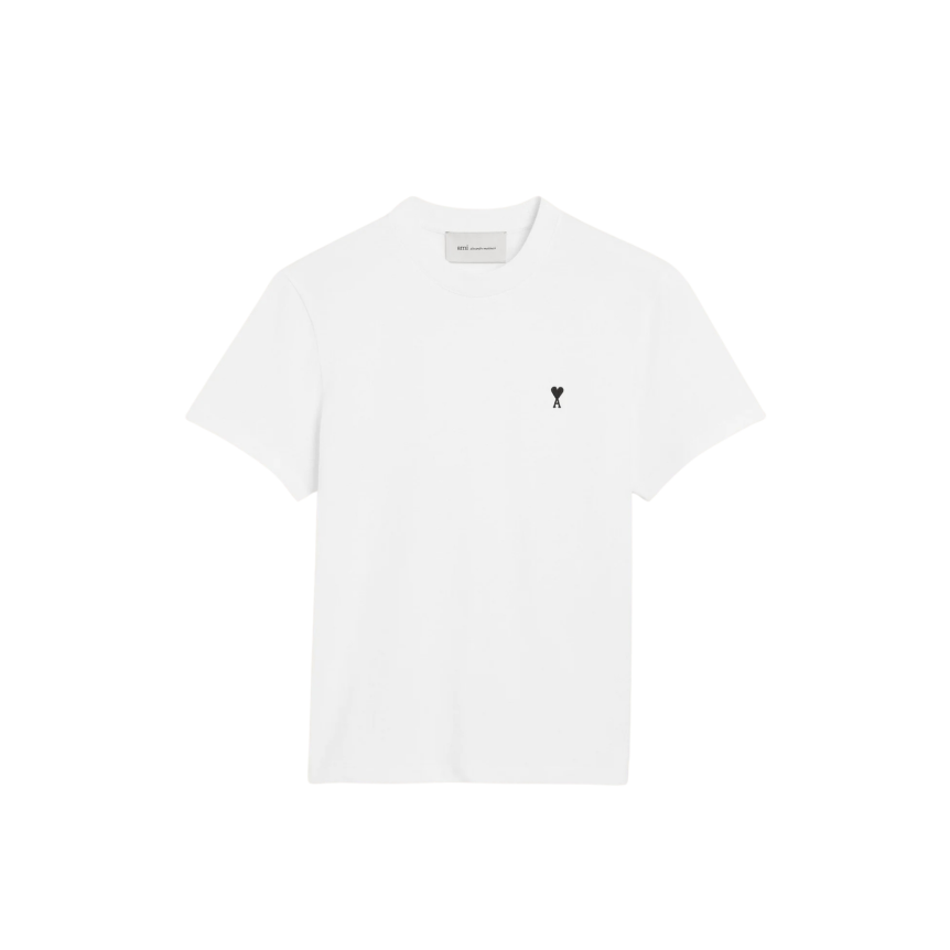 T-shirt col rond manche courte AMI Paris jersey de coton blanc broderie cœur noir