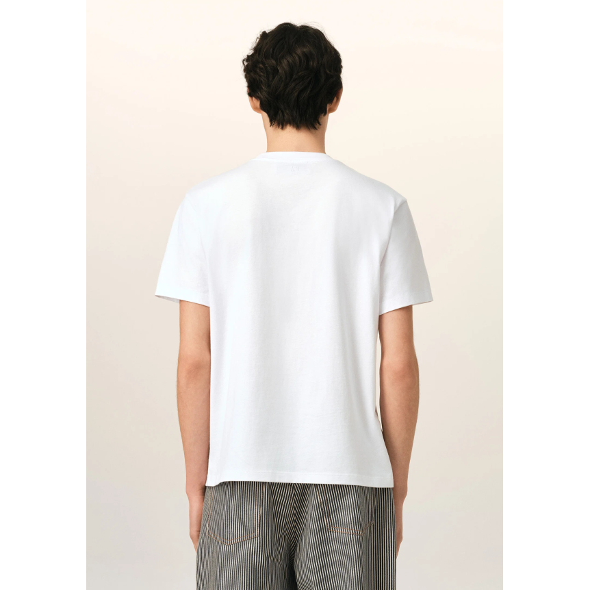 T-shirt col rond manche courte AMI Paris jersey de coton blanc broderie cœur noir
