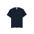 T-shirt manche courte col rond jersey de coton bleu marine broderie cœur rouge