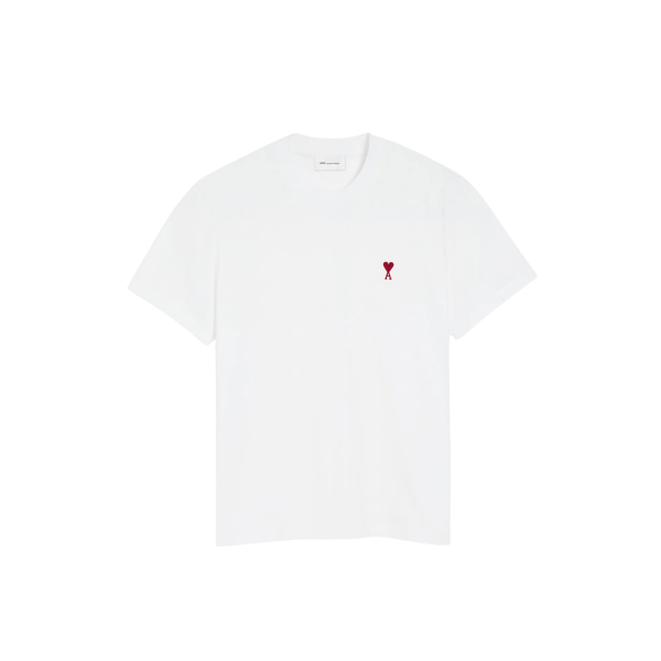 T-shirt manche courte  AMI Paris col rond jersey de coton blanc broderie cœur rouge