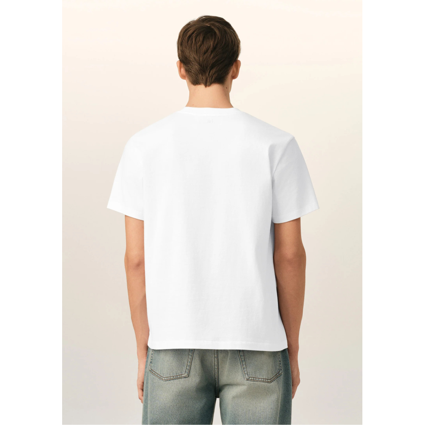 T-shirt manche courte  AMI Paris col rond jersey de coton blanc broderie cœur rouge