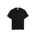 T-shirt manche courte col rond jersey de coton noir broderie cœur rouge