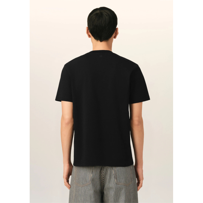 T-shirt manche courte AMI Paris col rond jersey de coton noir broderie cœur rouge