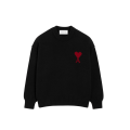 Pull col rond laine noir gros cœur rouge