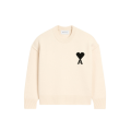 Pull col rond laine écru gros cœur noir