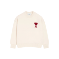 Pull col rond laine écru gros cœur rouge