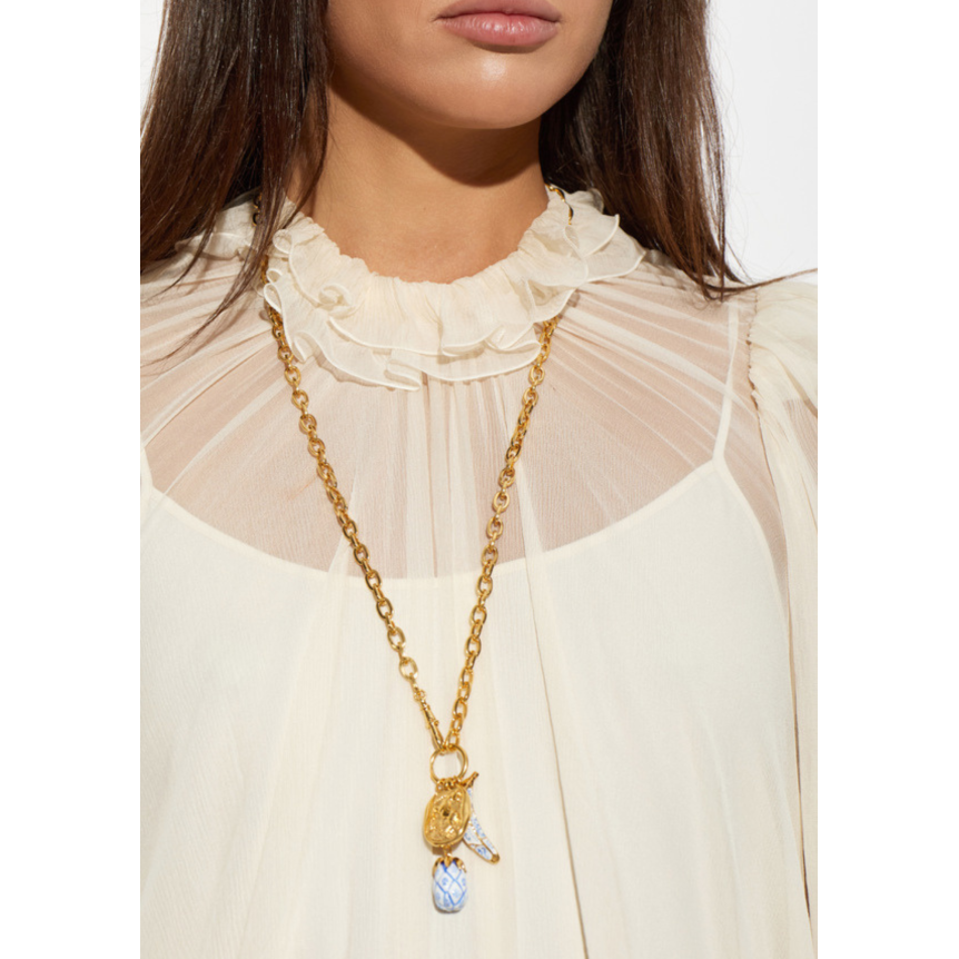 Collier pendentif CHLOE Bloomcraft laiton doré motif botanique feuille