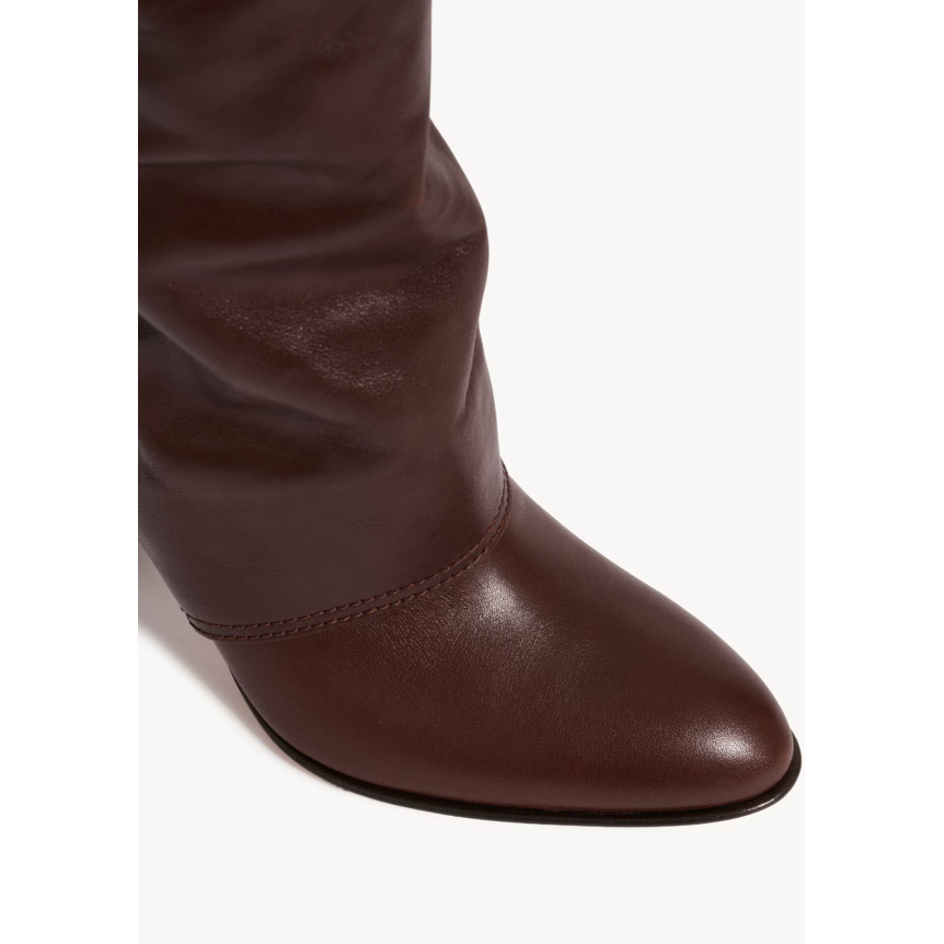 Bottes à talon CHLOE Anouk cuir veau marron chocolat bride métal doré