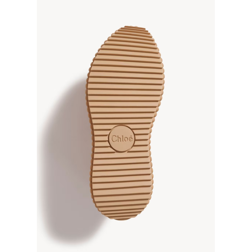 CHLOE Baskets Nama cuir chêvre craquelé marron clair intérieur fourrure shearling écru