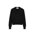 Pull col rond en maille laine mérinos noir broderie cœur noir