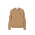 Pull col rond en maille laine mérinos camel broderie cœur noir