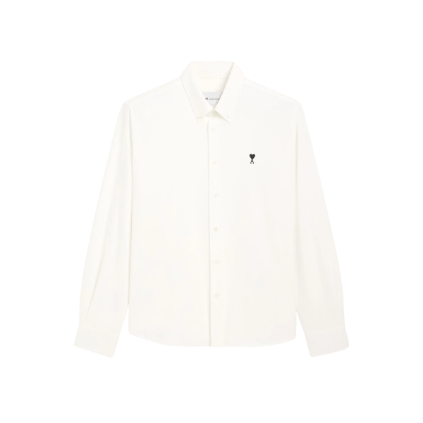 Chemise à col boutonné Oxford AMI Paris en coton blanc broderie cœur noir