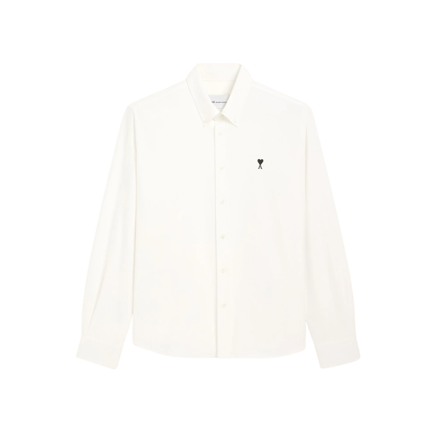 Chemise à col boutonné Oxford AMI Paris en coton blanc broderie cœur noir