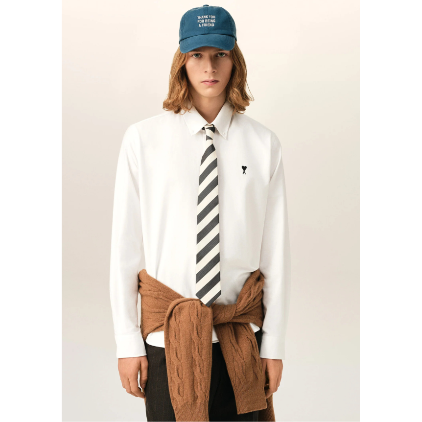 Chemise à col boutonné Oxford AMI Paris en coton blanc broderie cœur noir
