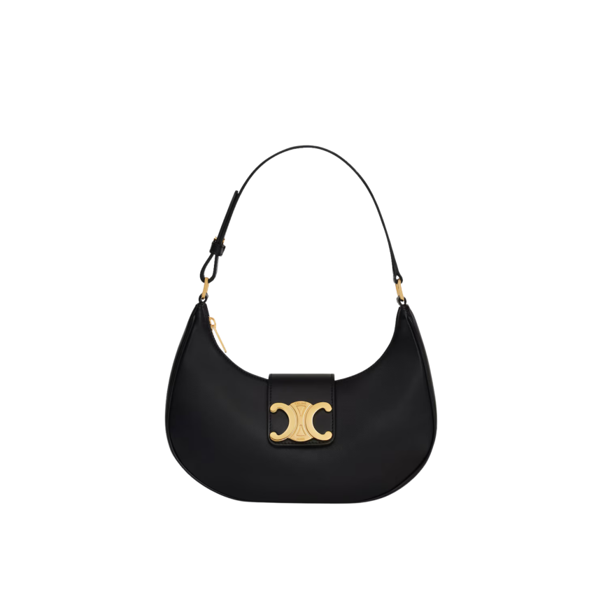 Sac porté Epaule CELINE Ava médium demi lune cuir veau lisse noir triomphe doré