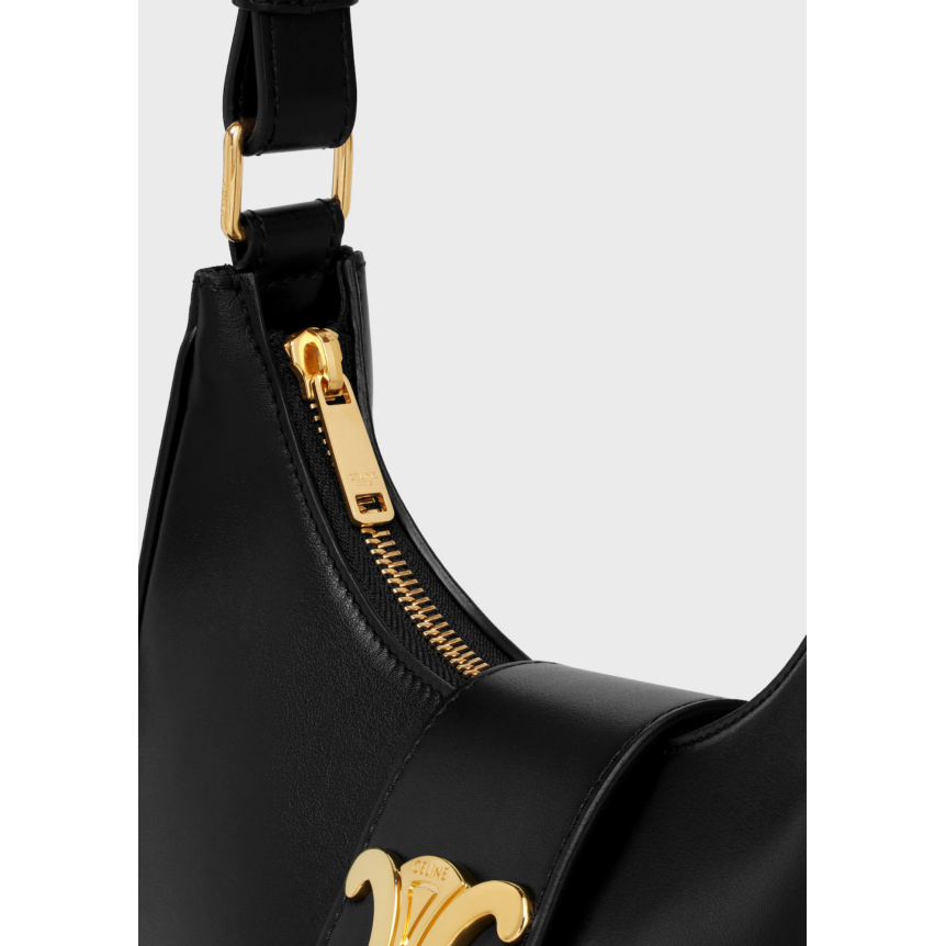 Sac porté Epaule CELINE Ava médium demi lune cuir veau lisse noir triomphe doré
