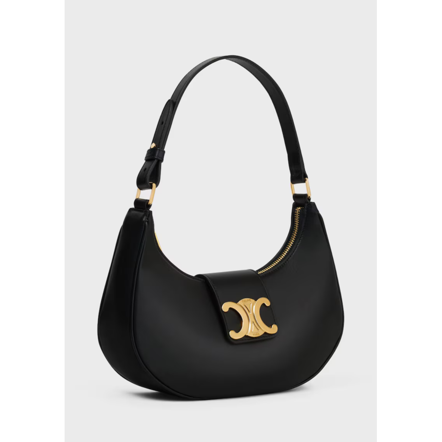 Sac porté Epaule CELINE Ava médium demi lune cuir veau lisse noir triomphe doré
