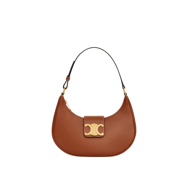 Sac porté Epaule CELINE Ava médium demi lune cuir veau lisse tan marron triomphe doré
