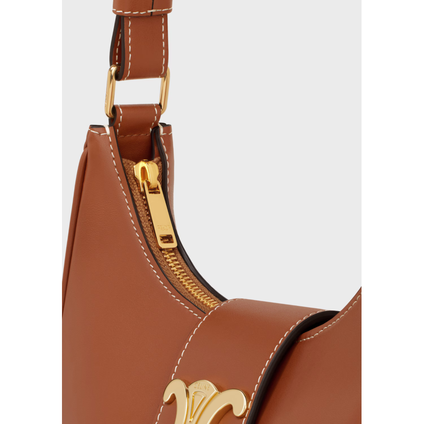Sac porté Epaule CELINE Ava médium demi lune cuir veau lisse tan marron triomphe doré