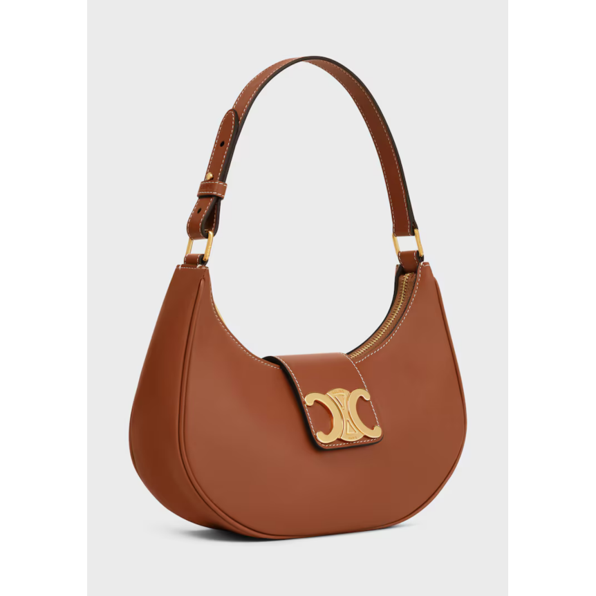 Sac porté Epaule CELINE Ava médium demi lune cuir veau lisse tan marron triomphe doré