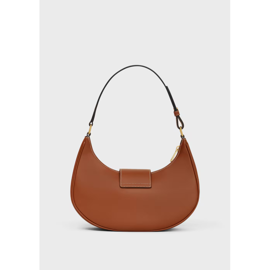 Sac porté Epaule CELINE Ava médium demi lune cuir veau lisse tan marron triomphe doré