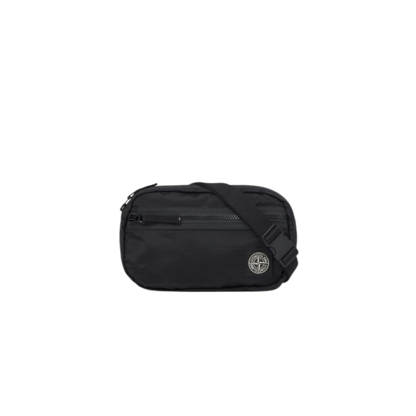 Sac banane STONE ISLAND nylon noir avec poche zippée et patch Compass