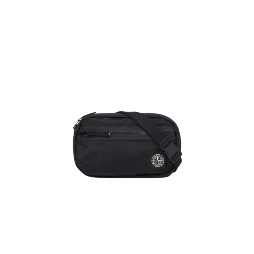 Sac banane STONE ISLAND nylon noir avec poche zippée et patch Compass