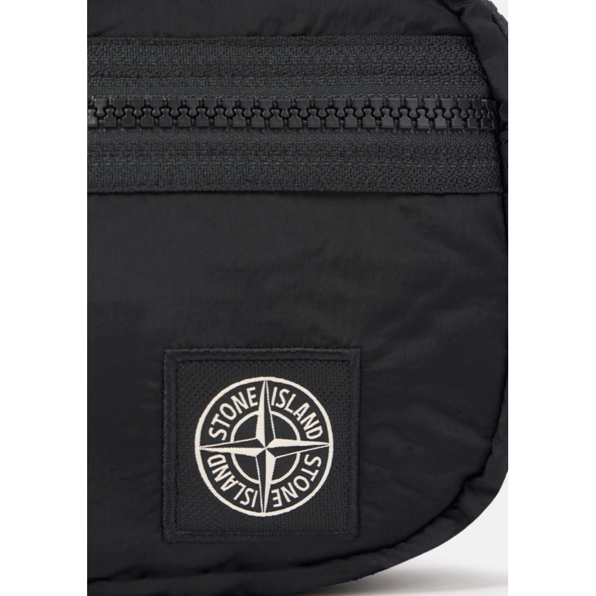 Sac banane STONE ISLAND nylon noir avec poche zippée et patch Compass