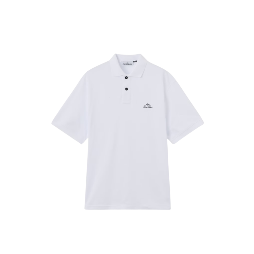 Polo STONE ISLAND manche courte en piqué de coton bio blanc broderie héritage