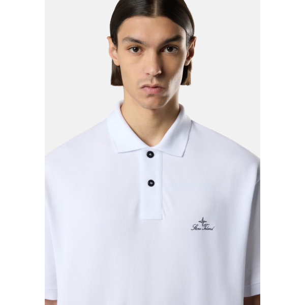 Polo STONE ISLAND manche courte en piqué de coton bio blanc broderie héritage
