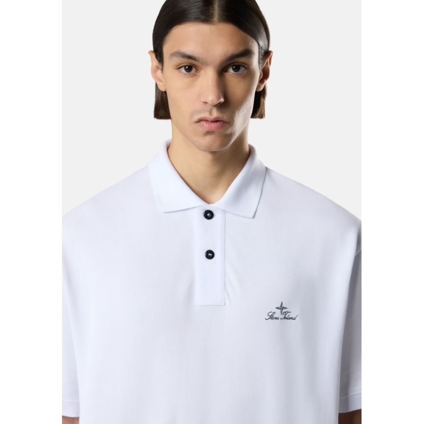 Polo STONE ISLAND manche courte en piqué de coton bio blanc broderie héritage