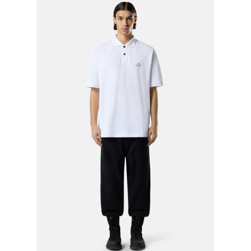 Polo STONE ISLAND manche courte en piqué de coton bio blanc broderie héritage