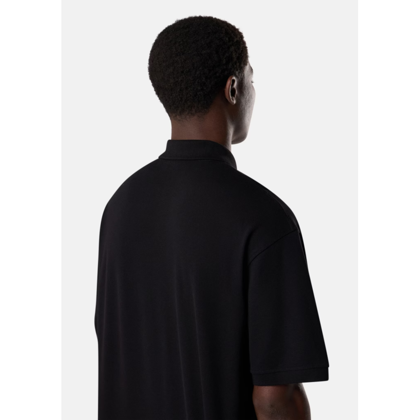 Polo manche courte STONE ISLAND en piqué de coton bio noir broderie héritage