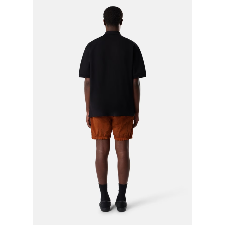 Polo manche courte STONE ISLAND en piqué de coton bio noir broderie héritage