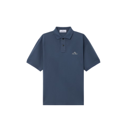 Polo manche courte STONE ISLAND en piqué de coton bio bleu acier broderie héritage