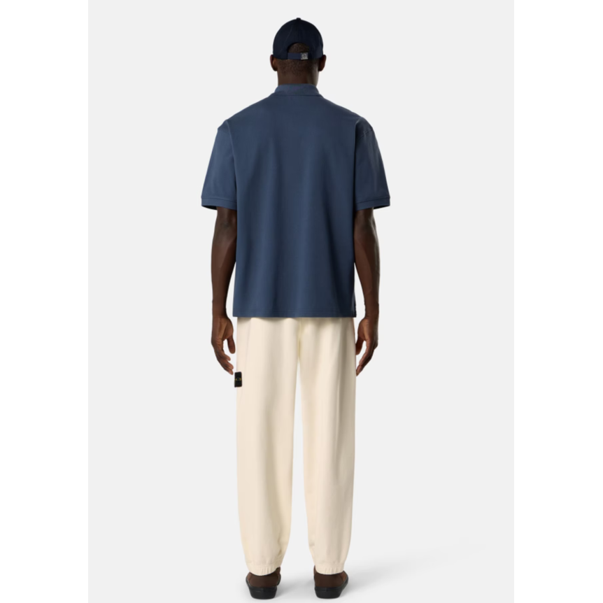 Polo manche courte STONE ISLAND en piqué de coton bio bleu acier broderie héritage