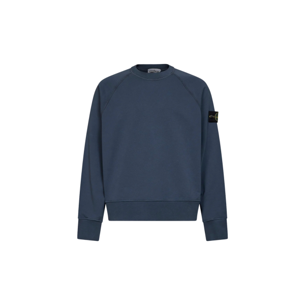Sweat-shirt ras-du-cou STONE ISLAND oversize manche raglan en molleton de coton bio bleu ardoise