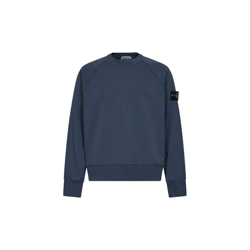 Sweat-shirt ras-du-cou STONE ISLAND oversize manche raglan en molleton de coton bio bleu ardoise