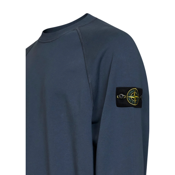 Sweat-shirt ras-du-cou STONE ISLAND oversize manche raglan en molleton de coton bio bleu ardoise