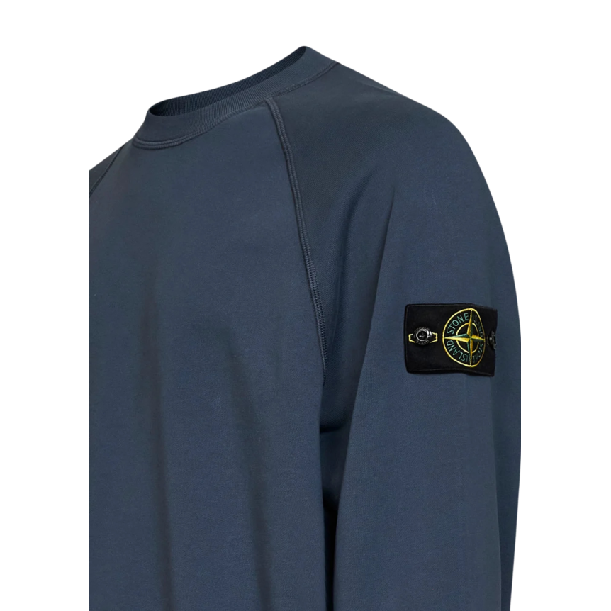 Sweat-shirt ras-du-cou STONE ISLAND oversize manche raglan en molleton de coton bio bleu ardoise
