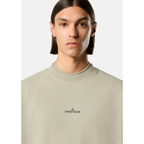 Sweat-shirt ras-du-cou STONE ISLAND oversize coton beige avec imprimé « Blurred Compass » flouté dos
