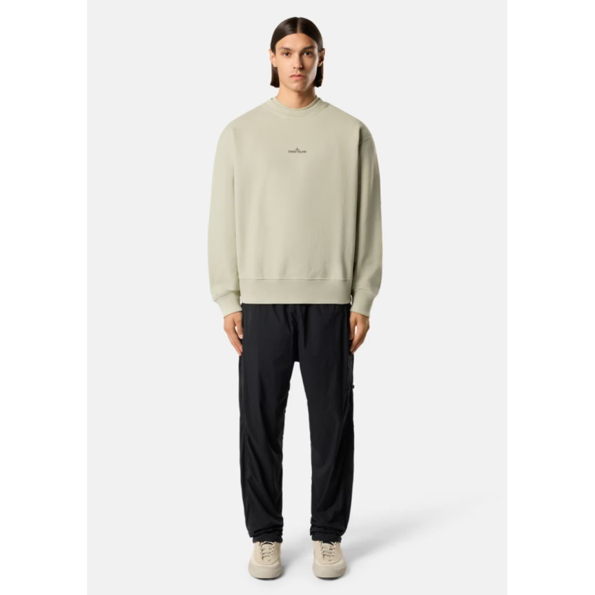 Sweat-shirt ras-du-cou STONE ISLAND oversize coton beige avec imprimé « Blurred Compass » flouté dos