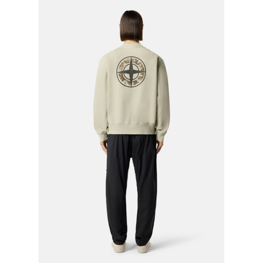 Sweat-shirt ras-du-cou STONE ISLAND oversize coton beige avec imprimé « Blurred Compass » flouté dos