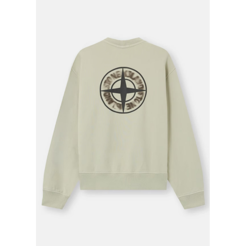 Sweat-shirt ras-du-cou STONE ISLAND oversize coton beige avec imprimé « Blurred Compass » flouté dos